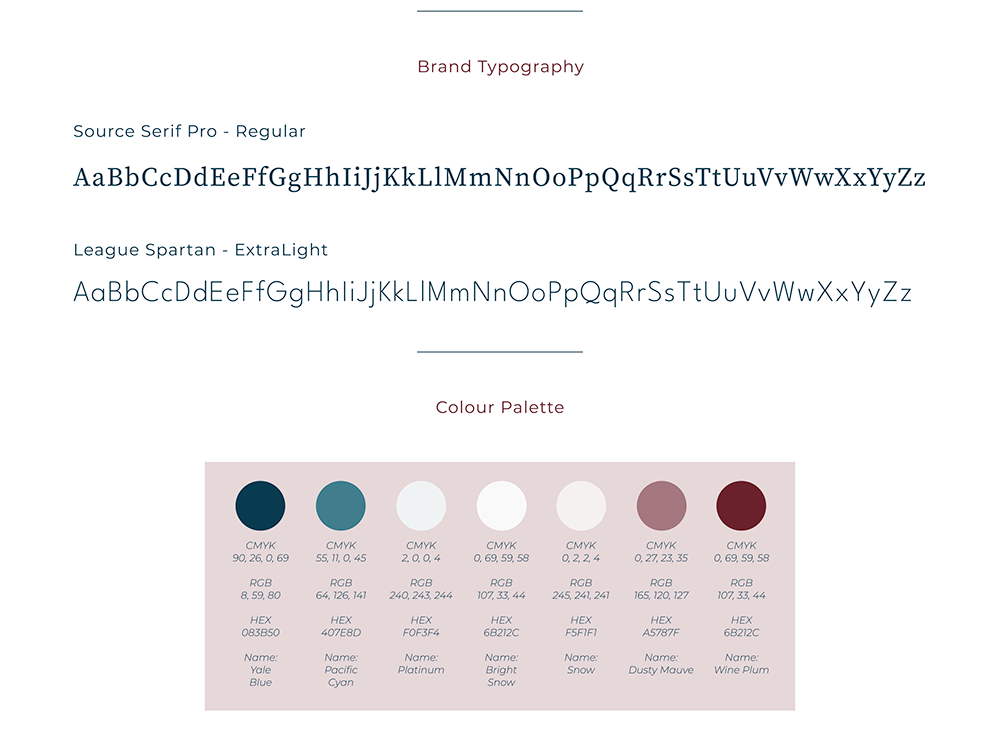 Paper & Pine Creative brand typography and colour palette, showcasing 2 fonts and bran colours.